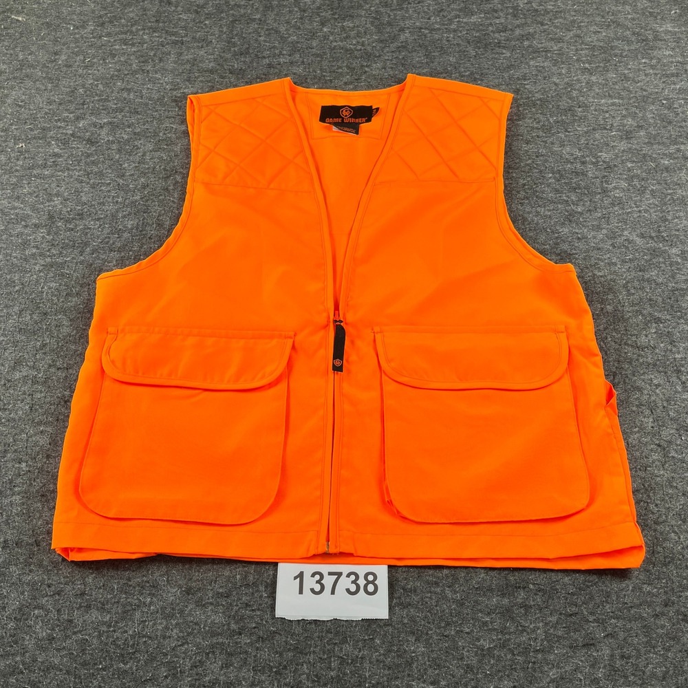 Game Winner Hunting Vest Mens S/M Orange Excellent Blaze Zip Game Bag